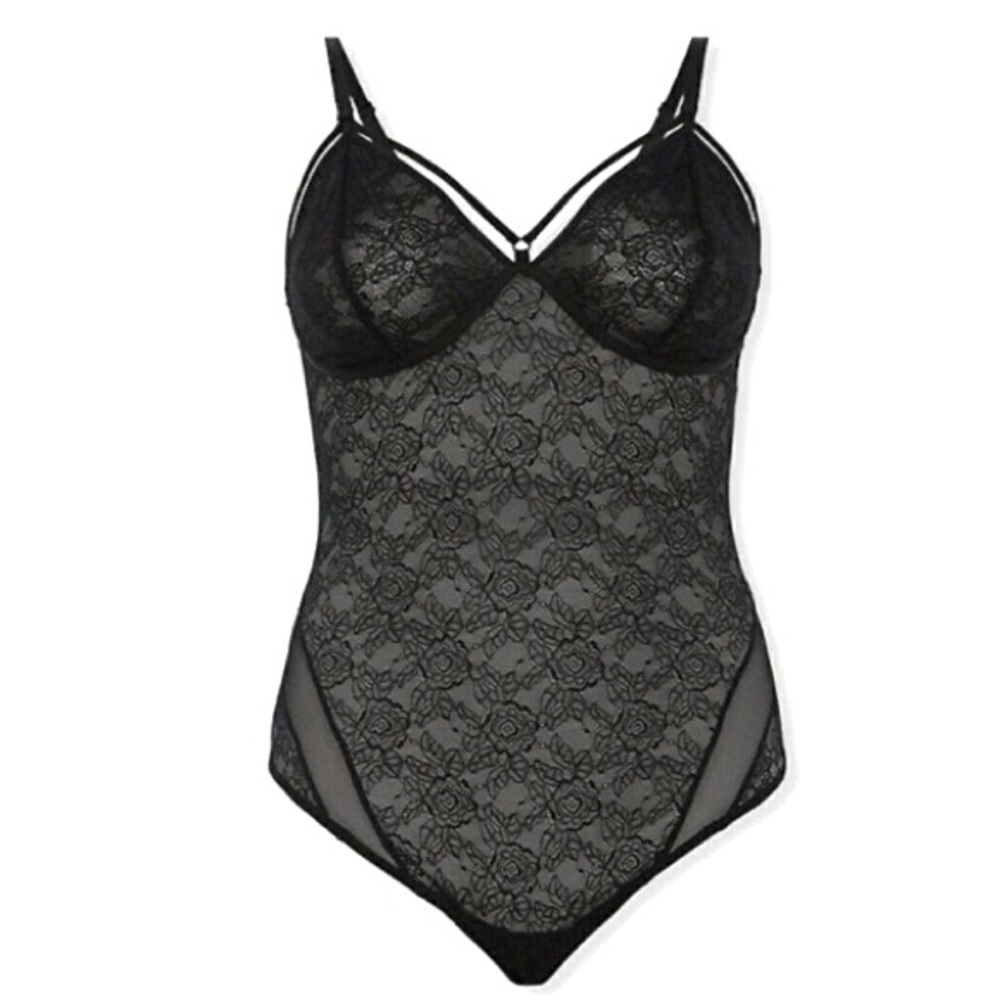 Torrid Lace & Mesh Strappy Bodysuit, size 2 2X 18 - Picture 2 of 6